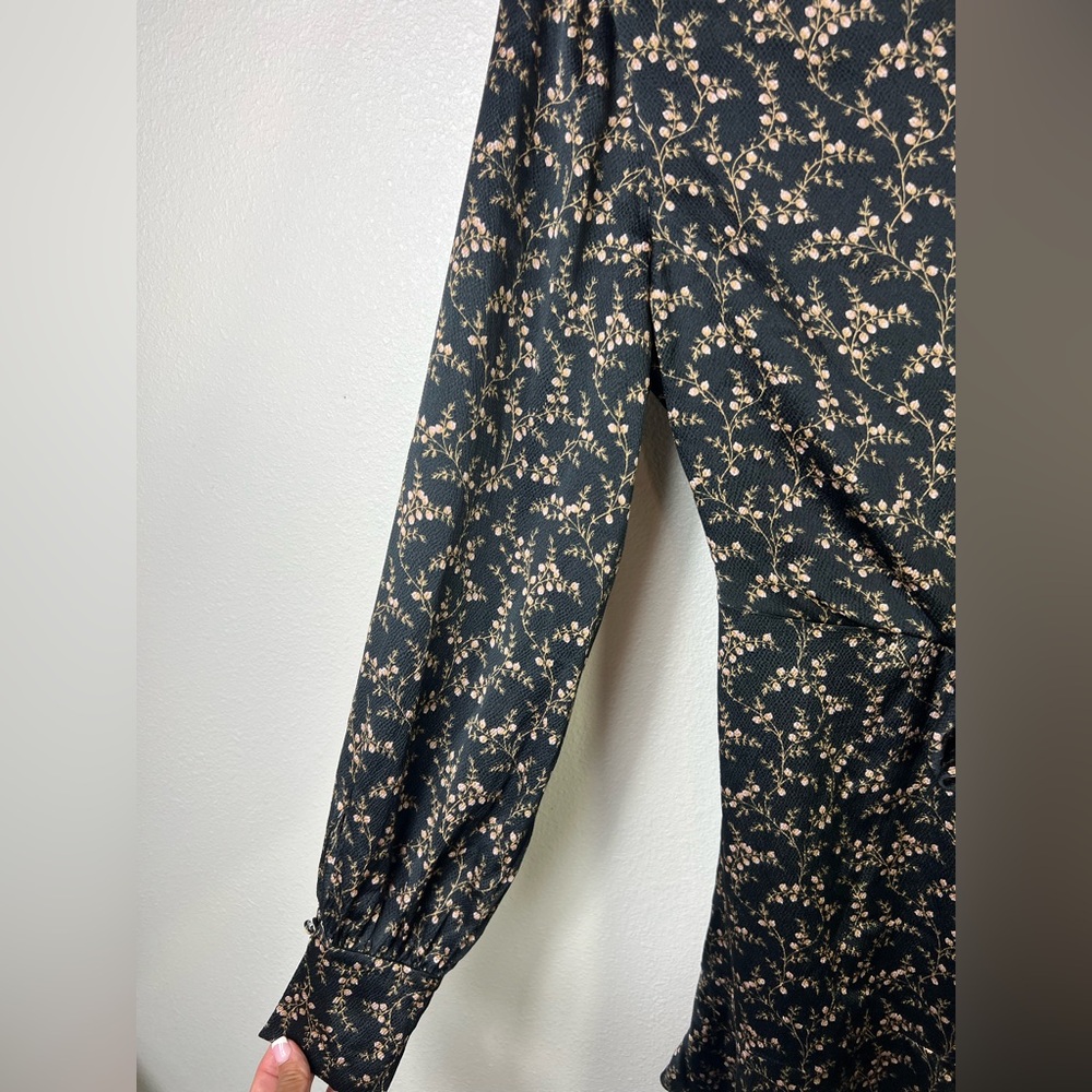 Jonathan Simkhai Hammered Silk Keyhole Tie-Front Asymmetrical Floral Dress Sz 1 - Picture 4 of 14